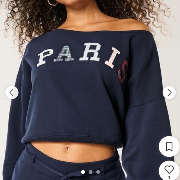 Hollister Tops - Hollister Co. Women's Navy Cropped Off Shoulder Paris Sweatshirt, size Small